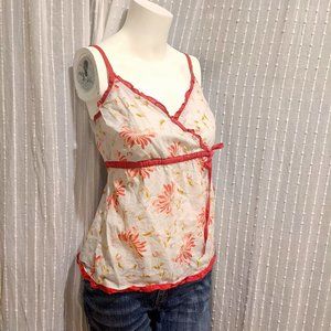 Cute Red Ruffle Trim Floral Spaghetti Strap Top